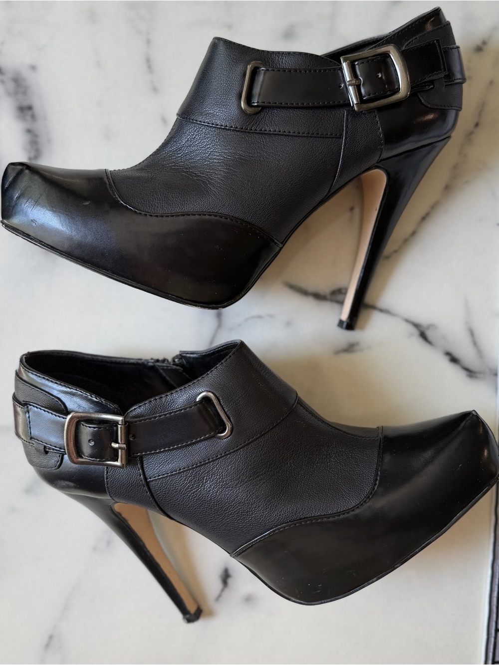 TED BAKER Lesli Black Leather Pointed Toe Platform Ankle Booties Heels Size 9